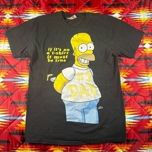 Homer Simpson #1 Dad The Simpsons Black T-Shirt Size Large 2014 Y2K Fox Funny